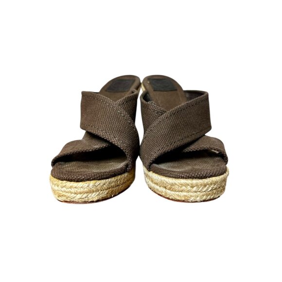 Tory Burch Kristen Brown Canvas Espadrille Wedge Sandals | Gold Logo Heel | 8.5 - Picture 5 of 10